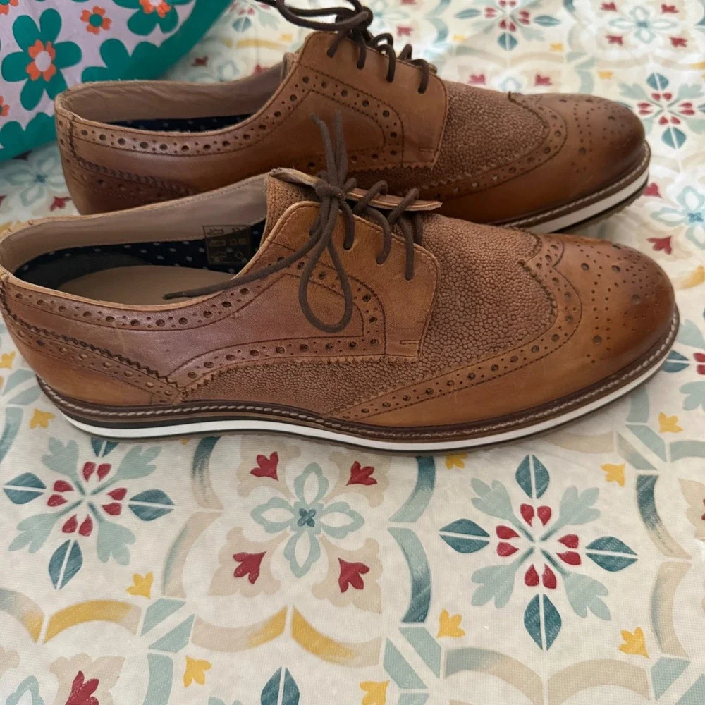 Thomas‎ & Vine Mens Wingtip Oxford Shoes Cognac Brown Leather Brogue US 12